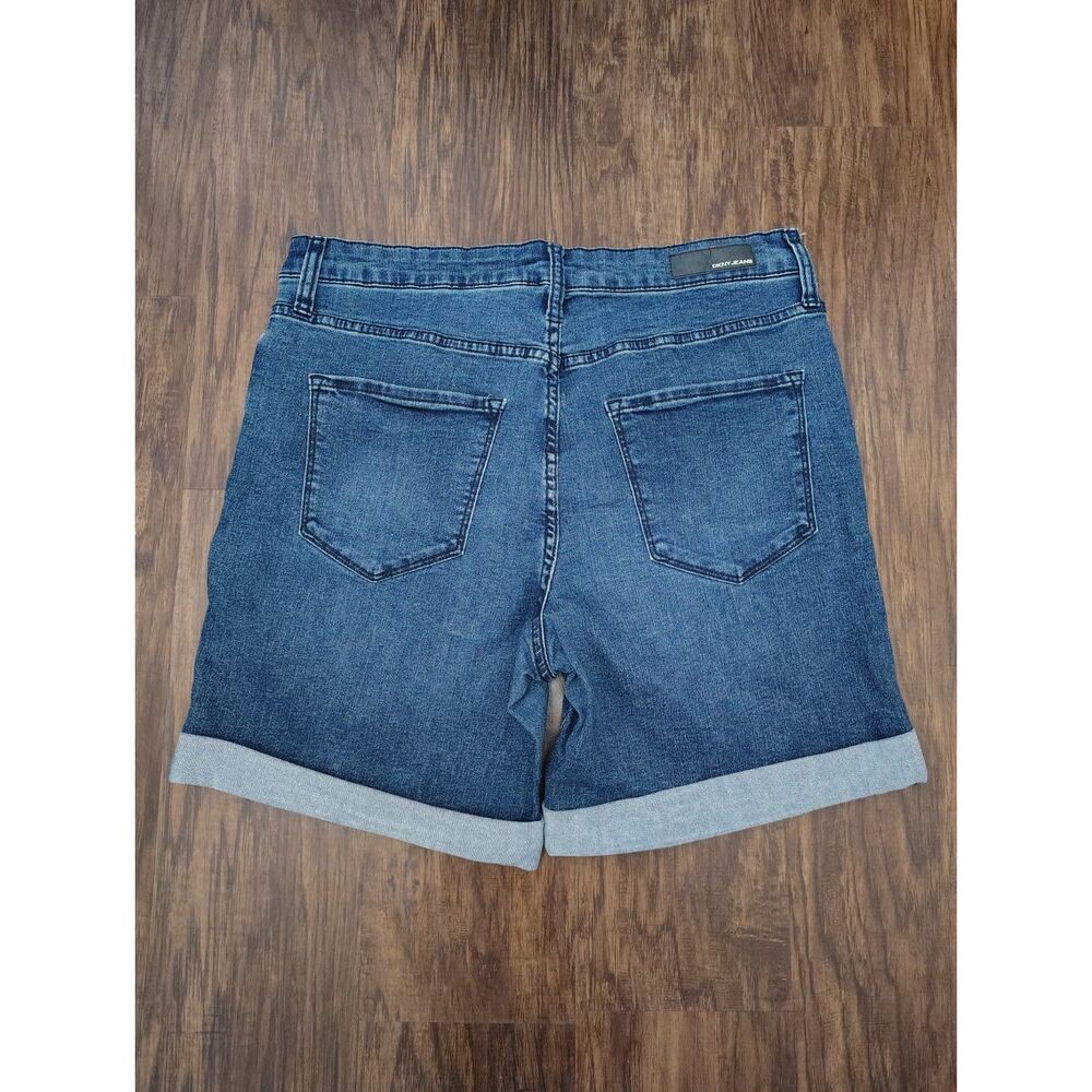DKNY Jeans Denim Shorts Womens Size 8 Mid Rise Cuffed Stretch Blue Casual - Picture 3 of 5